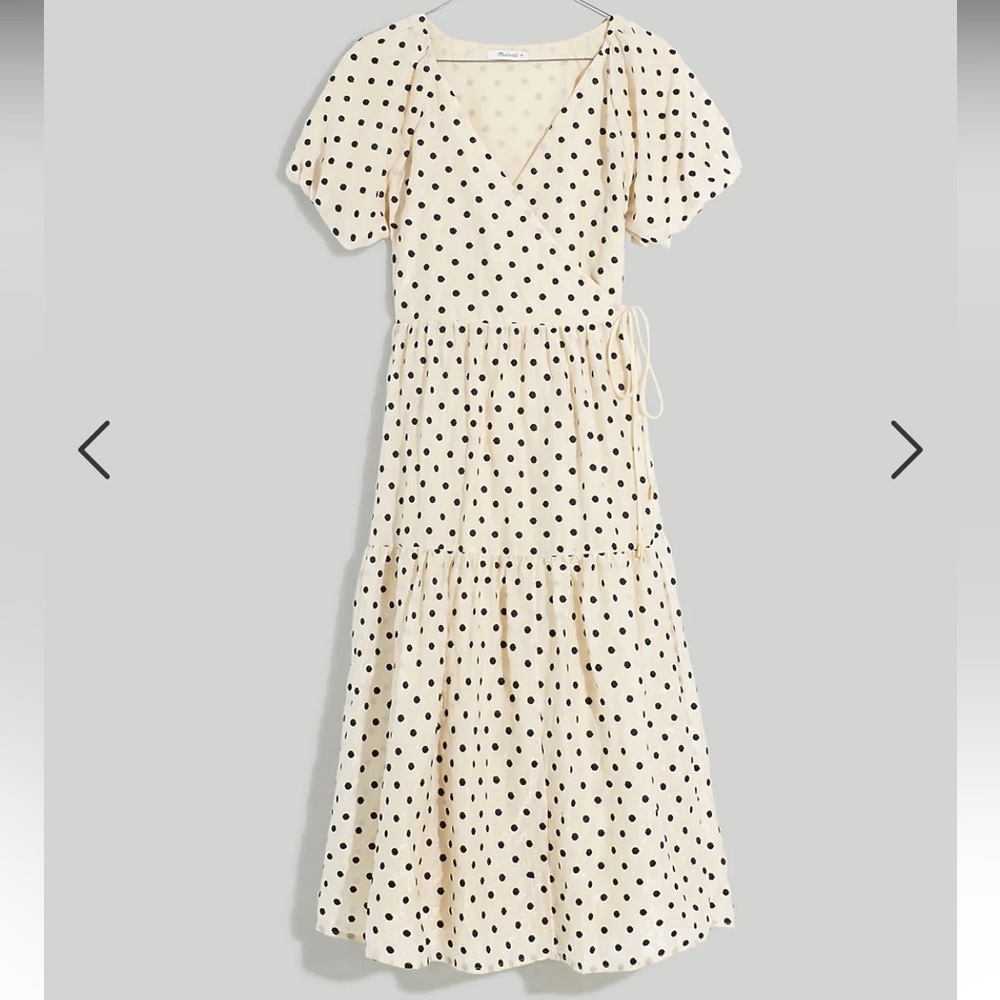 Madewell Tiered Puff Sleeve Midi Wrap Dress in Polka Dot, L